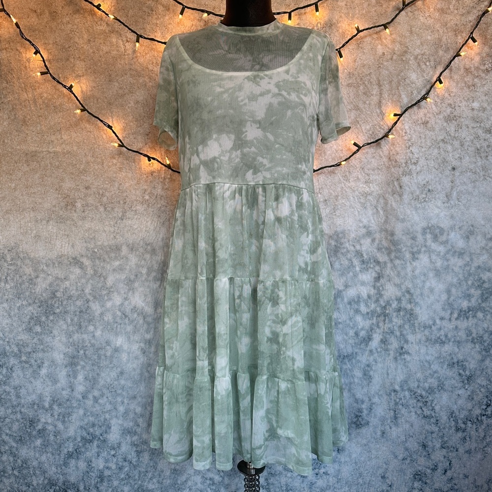 🪩Lily Rose green sheer Tie-Dye Midi Dress